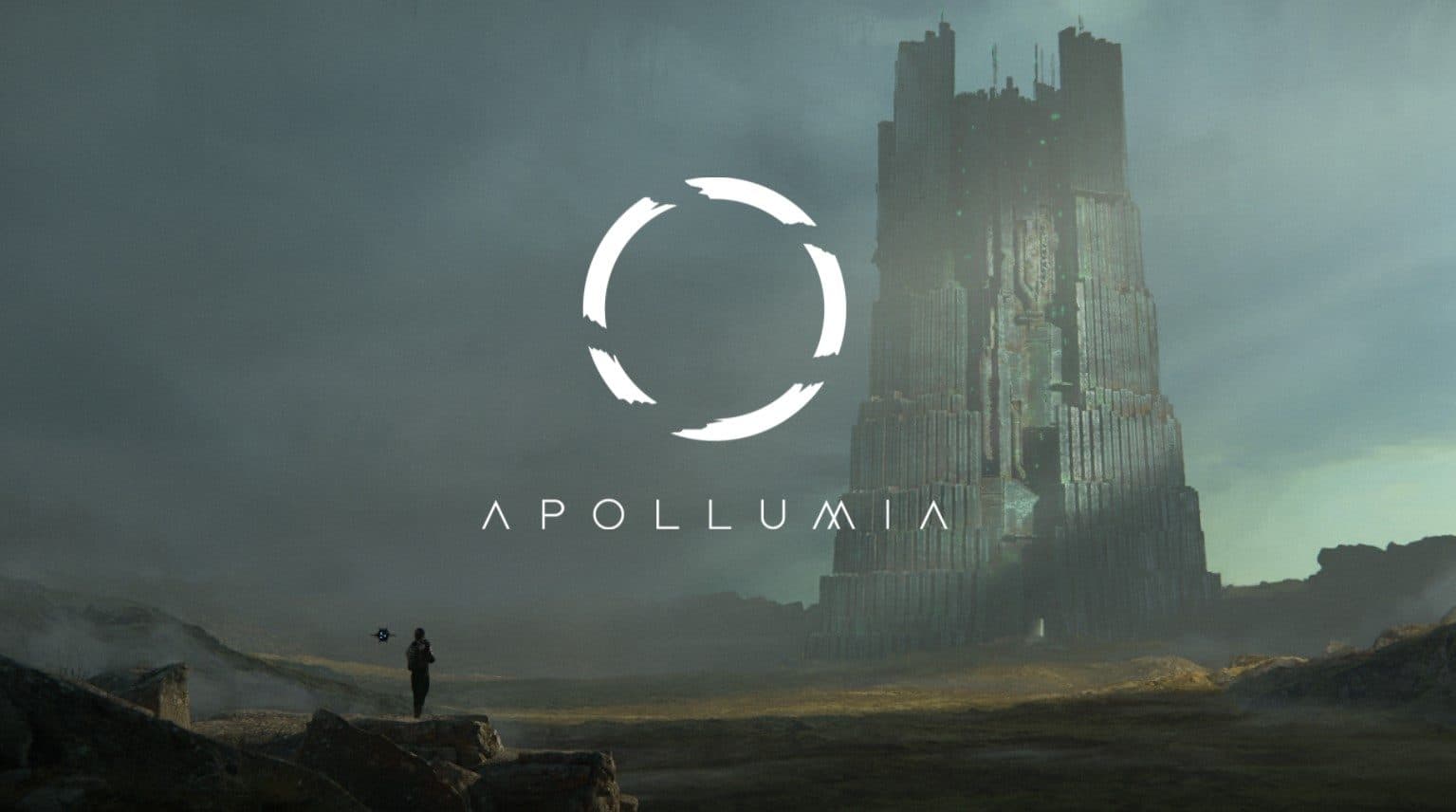 Apollumia logo over a landscape of the game world